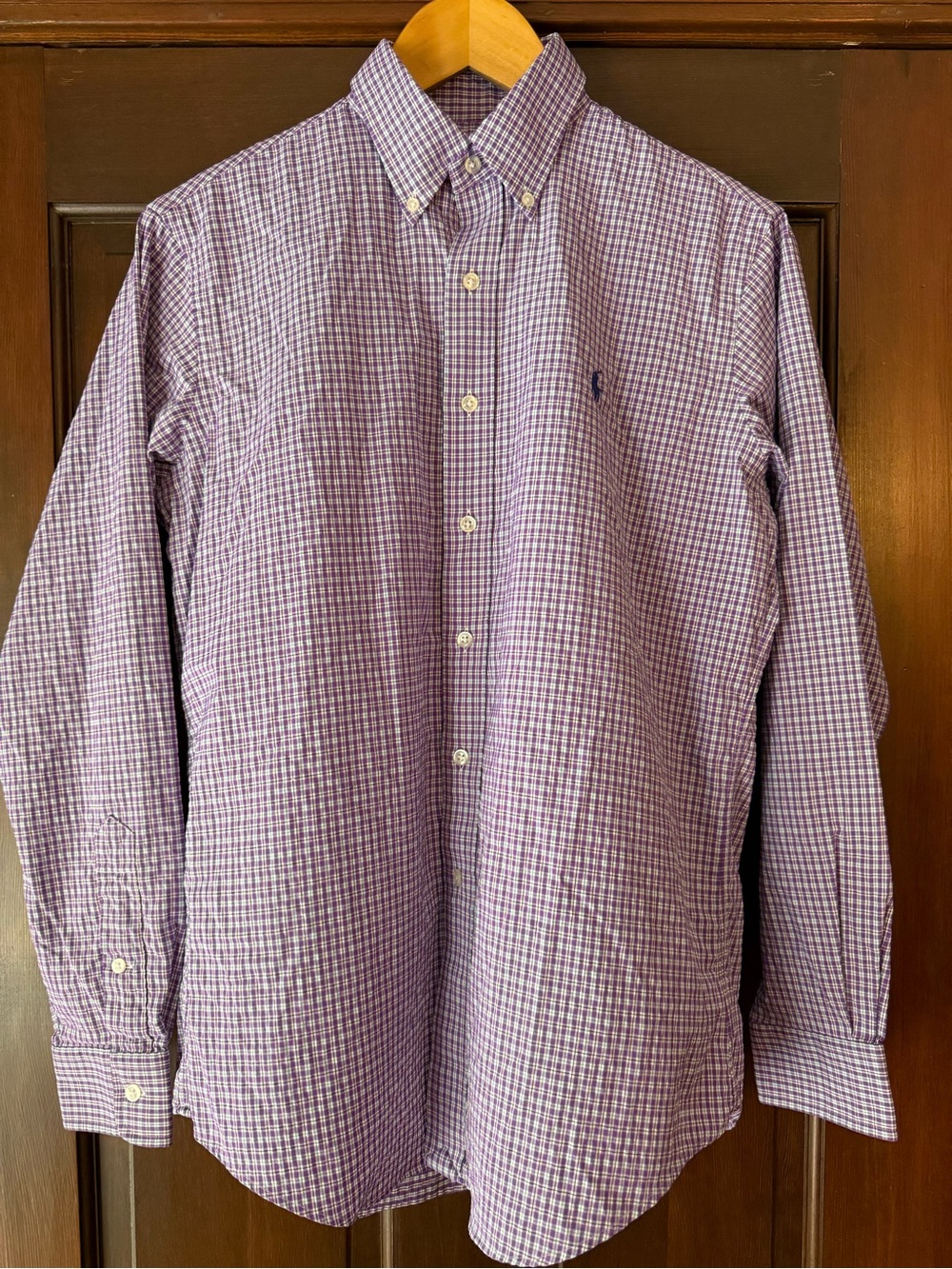 Ralph Lauren Purple and White Micro-Check Button-Down Shirt